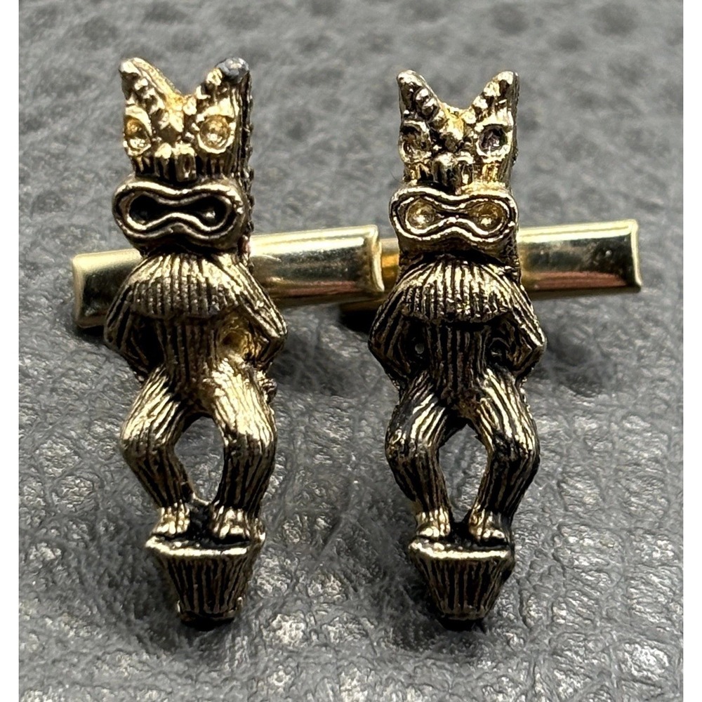 Vintage Rare Tiki Cufflinks MCM Era Gold Tone